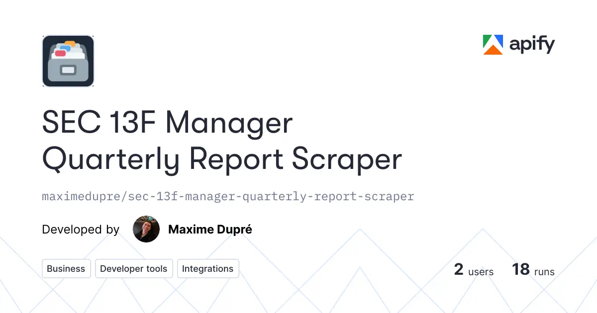 SEC 13F Manager Quarterly Report Scraper product image