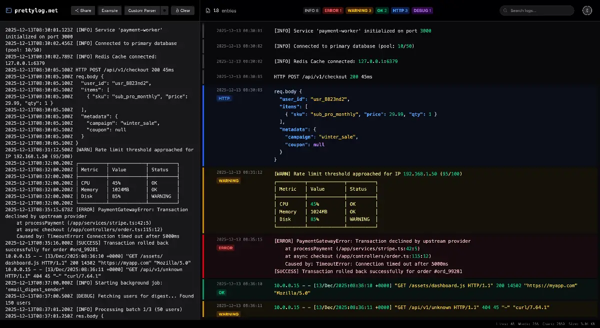 PrettyLog screenshot 1